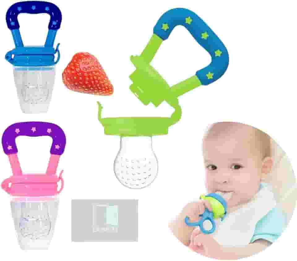 Alimentador Infantil para Frutas, 3 Cores, com Tampa Protetora e Bico de Silicone Macio