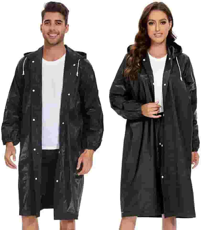 Poncho de chuva reutilizável de EVA para adultos, capa de chuva com capuz impermeável com mangas para homens e mulheres, leve e portátil, Preto, Tamanho Único