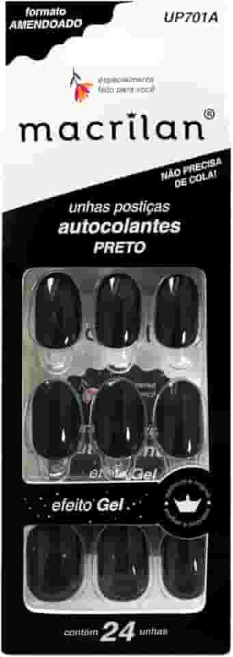 Macrilan Unhas Postiças Formato Amendoado Com Adesivo - Preto - Plástico Abs Up701A -
