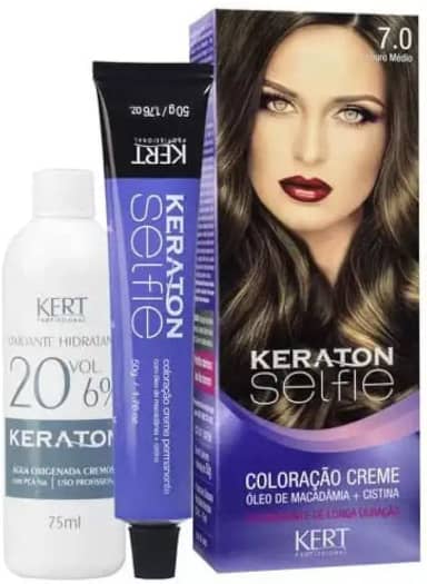 Keraton Coloração Permanente Em Creme Para Cabelos Com Cistina E Óleo De Macadâmia Selfie 50G Nº 7.0 Louro Médio