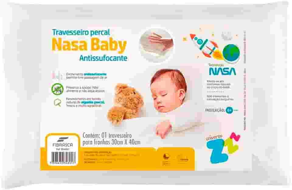Travesseiro para Bebê Nasa Anti sufocante 6+ - Capa removível em Percal 180 frios - P/fronhas 30x40cm - Fibrasca