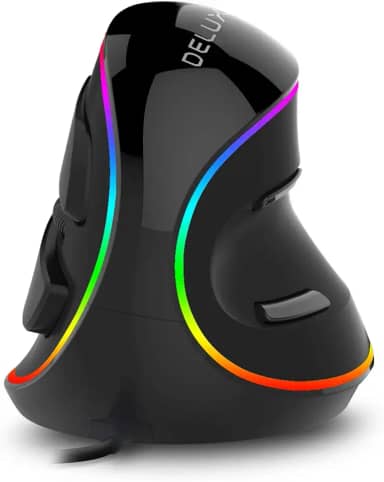 DeLUX Mouse Ergonômico RGB com Fio, Mouse Vertical Grande com 6 Botões Programáveis, Descanso de Pulso Removível, 4000DPI, Reduzir o Descanso do Pulso (M618Plus RGB-Preto)