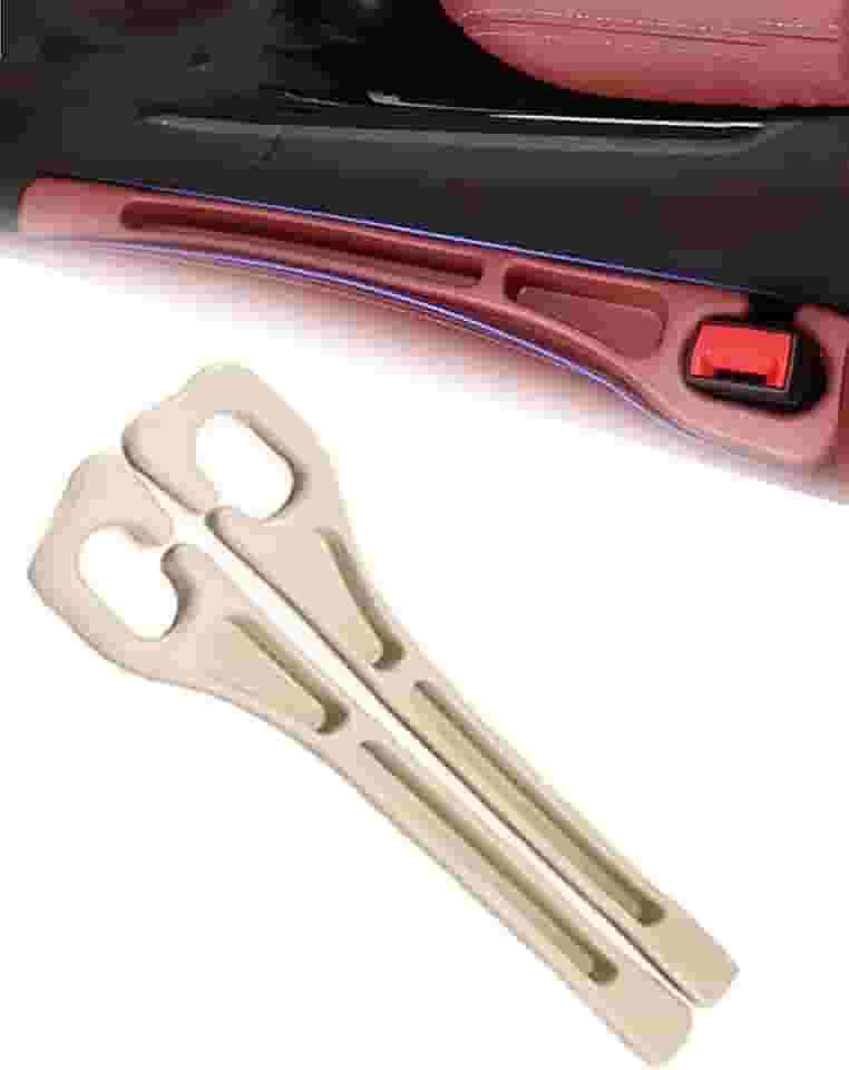 Car Seats Gap Filler Dual-Slot Car Seat Gap Organizer – with Belt Slot, Anti-Drop Gap Filler for Cars & SUVs – No More Lost Items, All Within Reach (2PCS) (Beige-1)