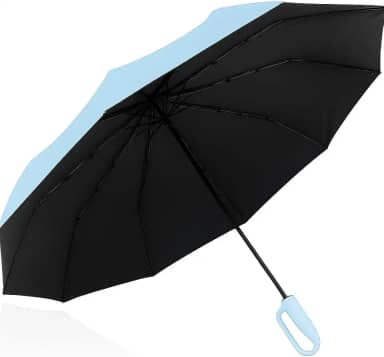 Guarda-Chuva Automático Reforçado Proteção Solar UV • Estrutura Anti-Vento Dobrável - Abertura e Fechamento Automático - Sombrinha Compacta Masculina e Feminina (Preto)