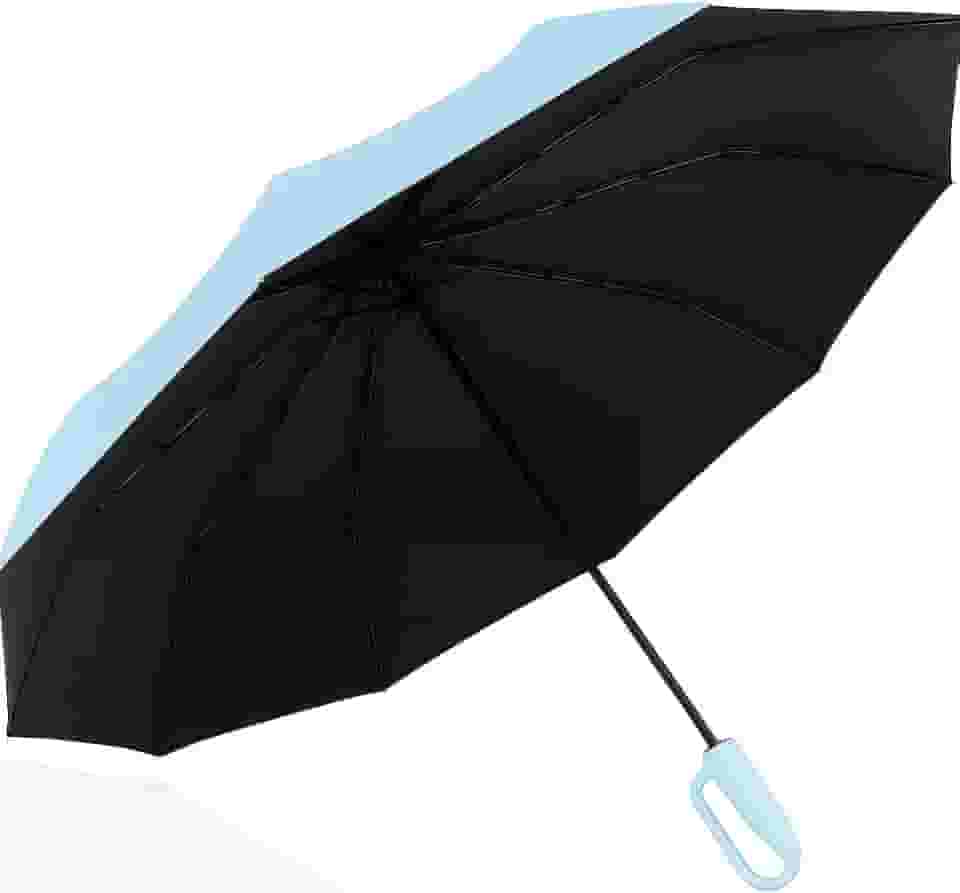 Guarda-Chuva Automático Reforçado Proteção Solar UV • Estrutura Anti-Vento Dobrável - Abertura e Fechamento Automático - Sombrinha Compacta Masculina e Feminina (Preto)