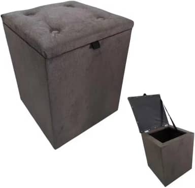 Puff Baú Decorativo em Suede, Marrom, com Compartimento de Armazenamento