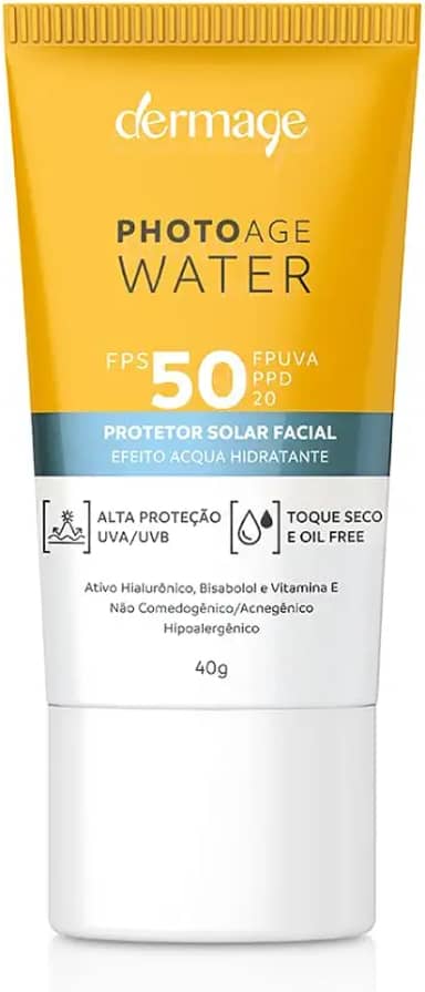 Photoage Water, Protetor Solar Incolor com FPS50 e PPD20, Fórmula Enriquecida com Hialuronato de Sódio e Tecnologia Double UV Protect, 40g