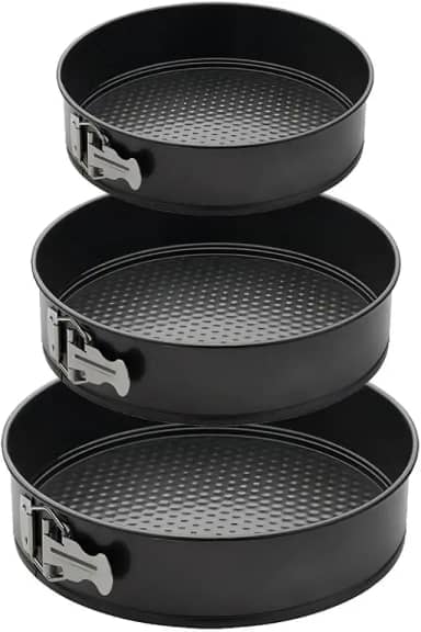 Conjunto 3 Formas Para Bolo Torta Com Fundo Removível Antiaderente Aço Carbono Redondas Preto 24cm 26cm 28cm Premium
