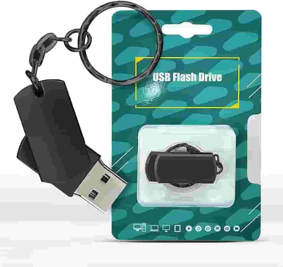 Pen drive USB 2.0 de 64 GB para laptop, PC, cartão de memória portátil para backup de armazenamento de dados, pen drive de armazenamento USB com design giratório com chaveiro, preto
