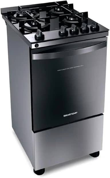 Fogão Brastemp 4 Bocas Inox com mesa de vidro, dupla chama e grill elétrico - BFO4VBR 220V