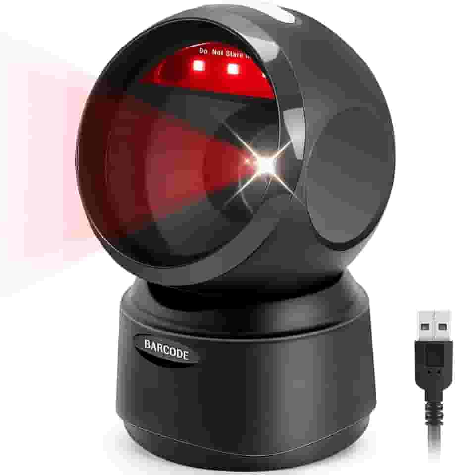 Leitor Codigo de Barras, Leitor de Codigo de Barras 1D、2D、QR com Fio USB, Leitor de Codigo de Barra, Scanner Automático Omnidirecional de Código de Barras de Mesa