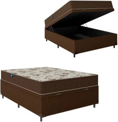 Cama Box Baú Casal Colchão Espuma D33 Marquês 138x188x60cm Marrom Umaflex - Suporta até 90kg por Pessoa