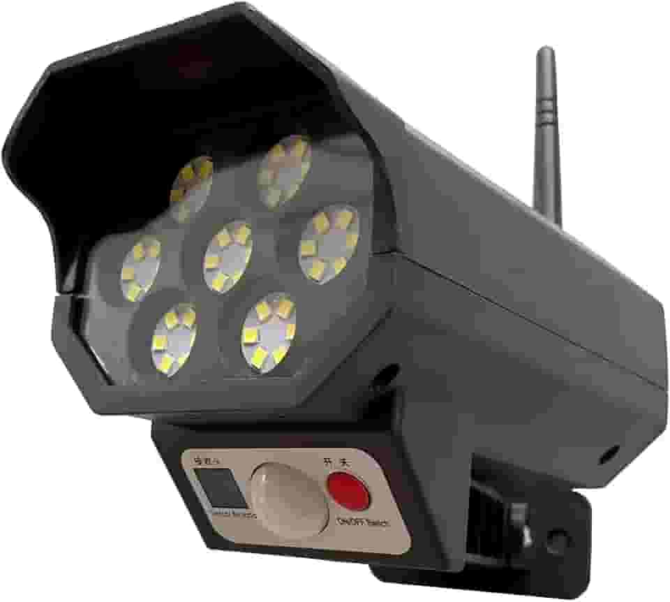 Refletor Solar LED 60W, Luminária de Segurança com Sensor de Presença, Preto, 42 LEDs, Painel Solar 5V, Formato Câmera, Controle Remoto, 8h de Funcionamento