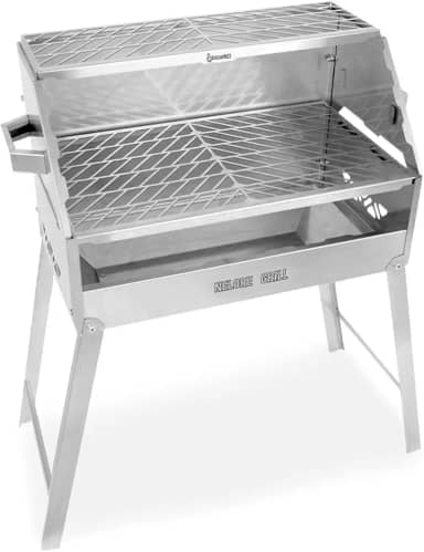 Churrasqueira Aço Inox 304 A Carvão Duas Grelhas Nelore Grill 50x30 Chão Parede Portátil Desmontável Resistente Mec Grill