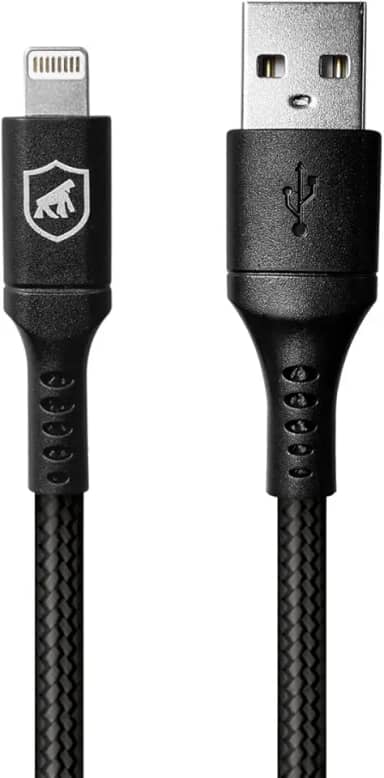 Gshield Cabo Lightning para USB-A 1,5M Compatível com iPhone e iPad, Carregamento Rápido 3A, Revestido em Nylon Balístico, Survivor Preto
