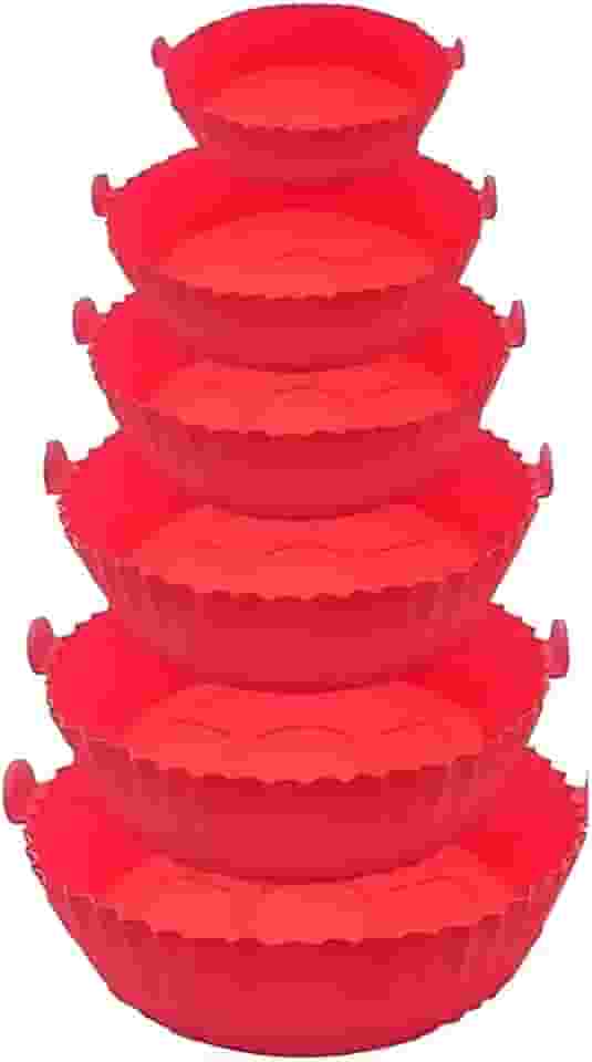 Kit 6 Formas De Silicone Premium Para Air Fryer Fritadeira Forro Reutilizável - Livre De BPA Lávavel (VERMELHO)