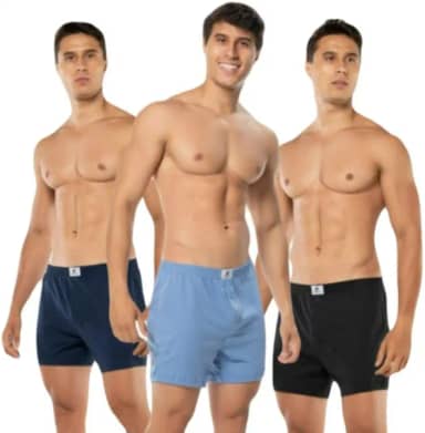 Kit 3 Cuecas Samba Canção Masculina, 100% Algodão, com Abertura Frontal Keeper