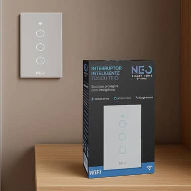 Interruptor Inteligente Wi-Fi Branco 3 Botões 2.4 GHz Smart Touch Bivolt Compatível com Alexa, Google Home, Tuya Neutro Paralelo Virtual