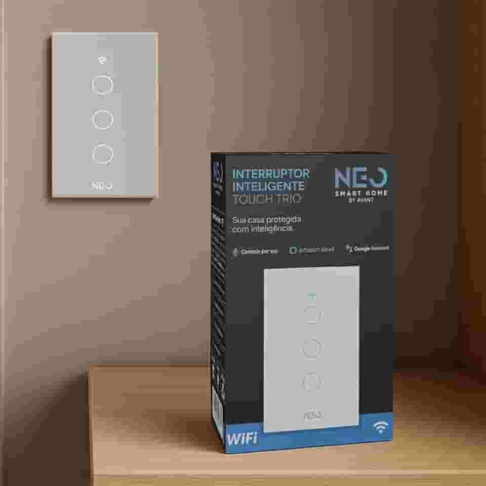 Interruptor Inteligente Wi-Fi Branco 3 Botões 2.4 GHz Smart Touch Bivolt Compatível com Alexa, Google Home, Tuya Neutro Paralelo Virtual