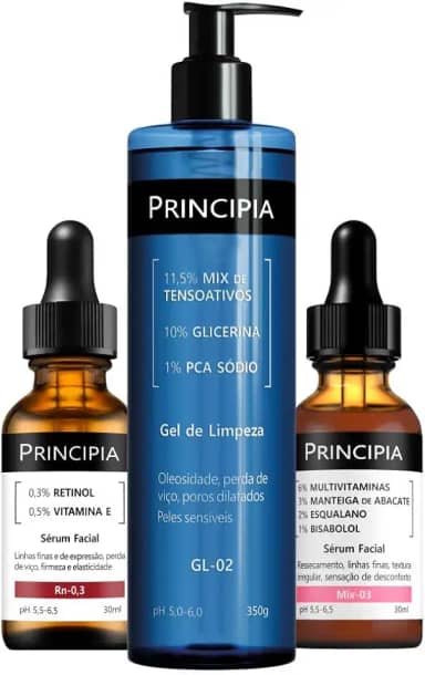 PRINCIPIA, Kit Gel de Limpeza Facial GL-02 + Mix-03 + Retinol