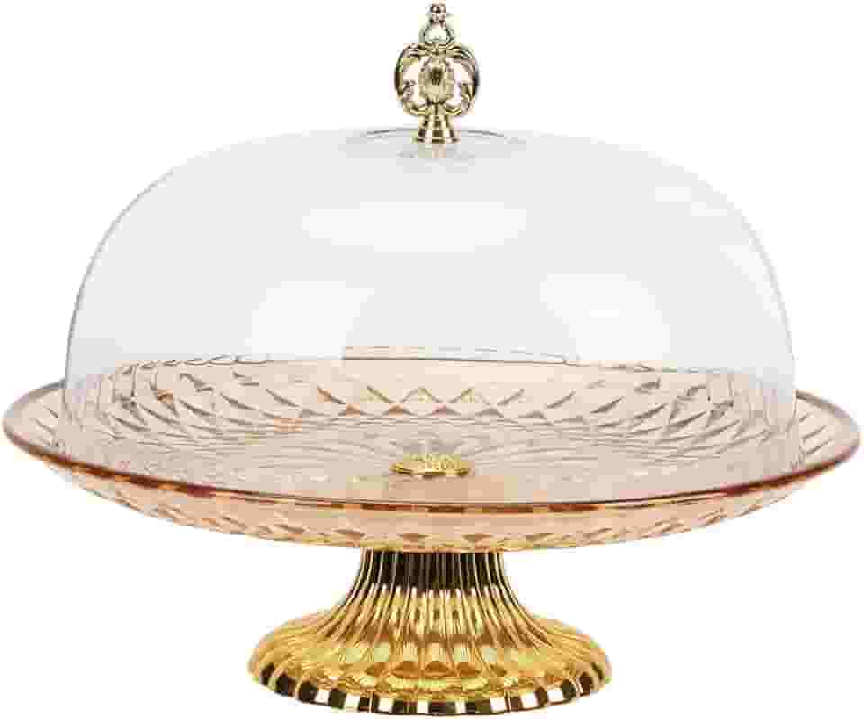 Boleira de Plástico com Pé e Tampa, Queijeira, Boleira com Tampa, Porta Bolo, Prato para Bolo com Tampa, Prato de Bolo, 29.5x29.5x22.5cm