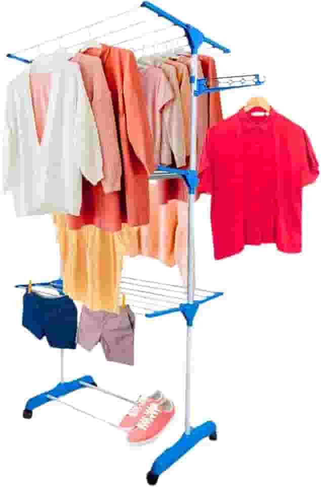 Varal de Chão Dobrável Reforçado 3 Andares com Rodinhas Retrátil Suporta 30 kg Prático para Apartamento Premium Secagem Rápida