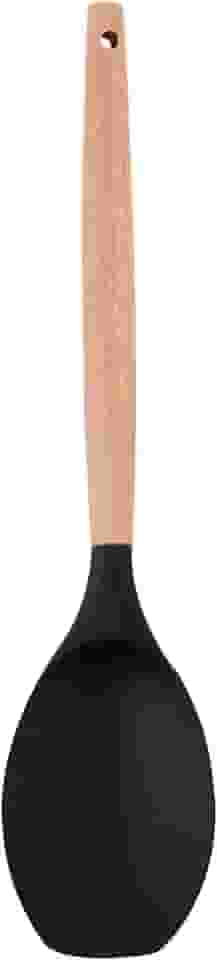 COLHER SILICONE PRETO C/CABO MADEIRA 31,5X6,7X1,7CM - CM48