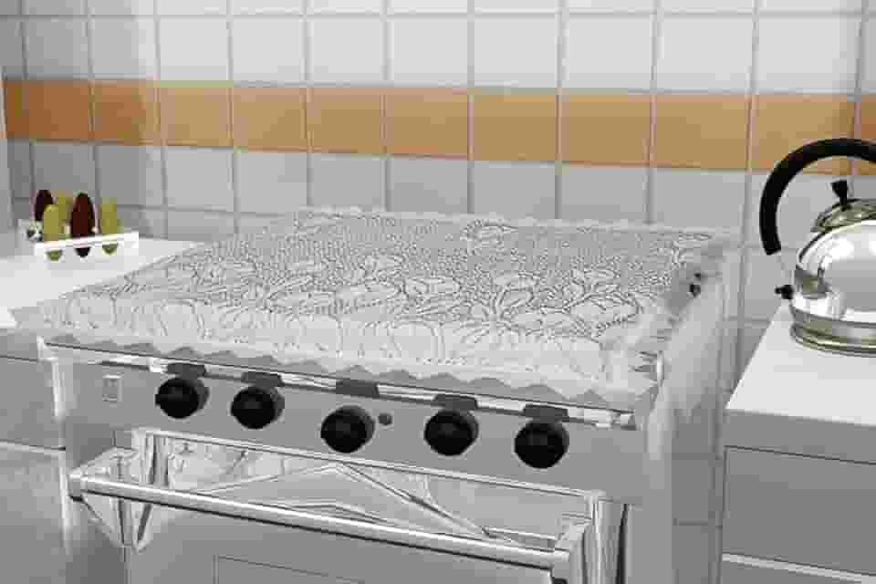 CAPA PARA TAMPA DE FOGÃO 4 BOCAS DE RENDA