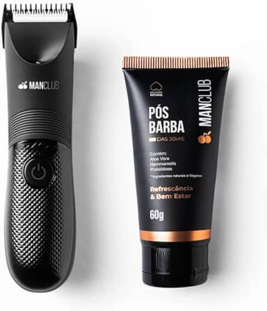 MANCLUB® Kit Desmatador: Aparador Elétrico de Pelos Corporais + Pós-barba das Joias: Proteção para as Partes Íntimas durante todo o dia
