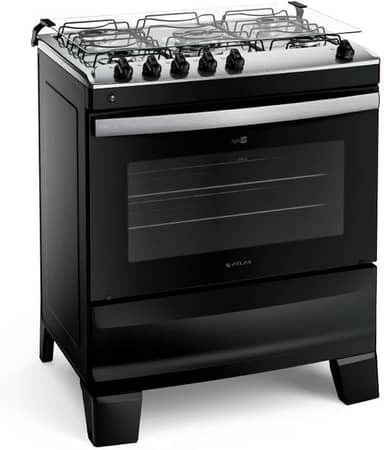 Fogão 5 Bocas Preto com Mesa Inox Atlas Agile Up Bivolt