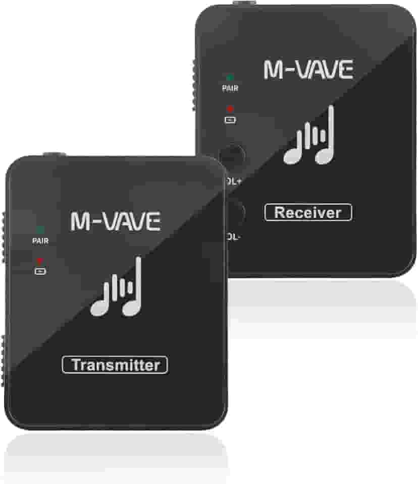 M-VAVE Sistema de Transmissão Sem Fio para Monitor de Ouvido Profissional, 2.4GHz, 30m Alcance, Latência <12ms, Áudio 24bit/48KHz, Mono/Stereo, 7h Bateria, Ideal para Músicos, Podcast, Igreja