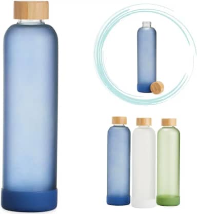 Garrafa de Vidro 1000 ml com tampa de bambu,Garrafa de Água, Chá,Suco,Armazenar,Design Inovador,Home Office,litro,borossilicato, base anti-impacto,resistente