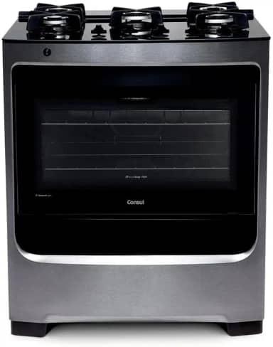 Fogão Consul 5 bocas cor Inox com mesa de vidro e grade de ferro fundido - CFS5VAR BIVOLT