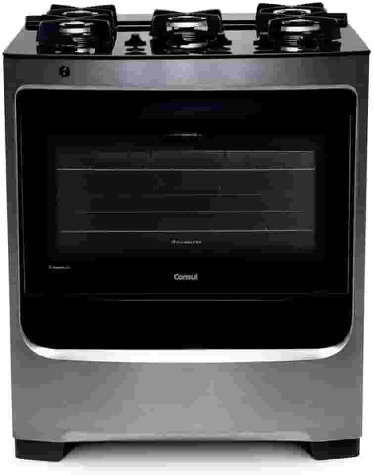 Fogão Consul 5 bocas cor Inox com mesa de vidro e grade de ferro fundido - CFS5VAR BIVOLT