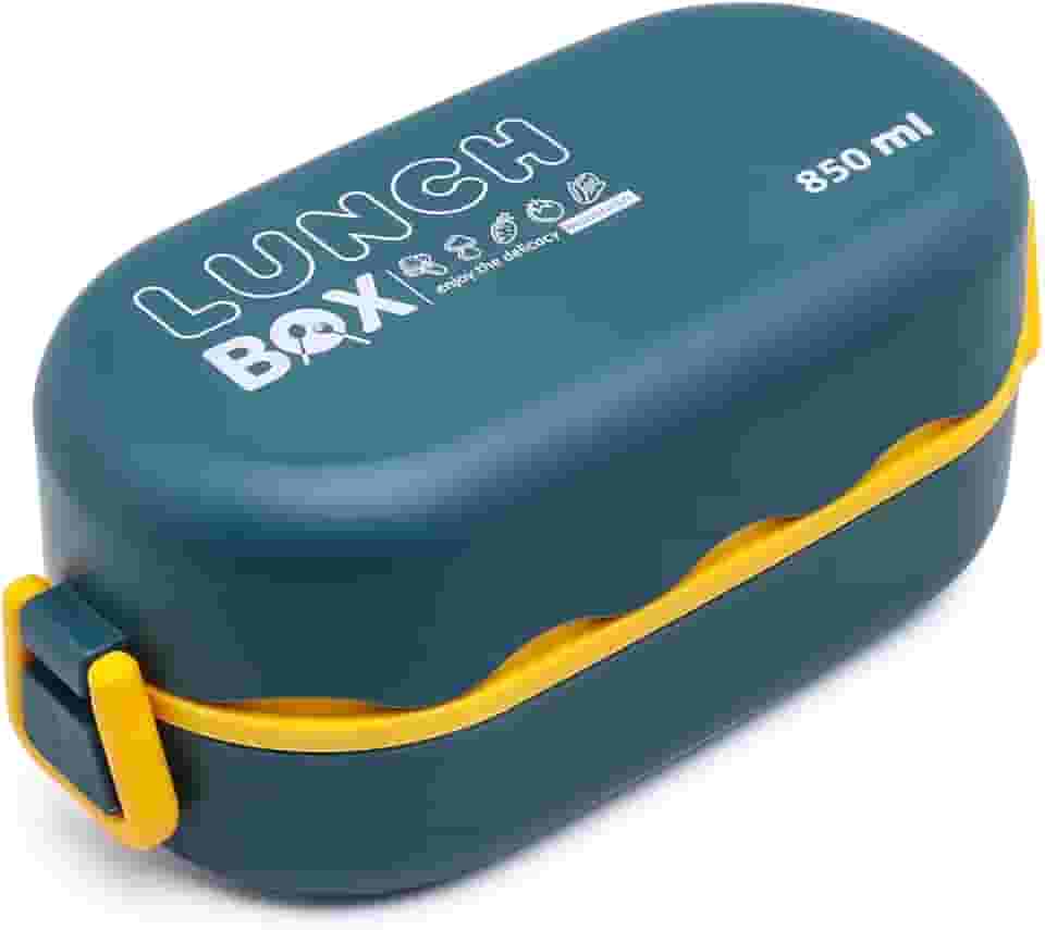 Marmita 850ml Goumert 2 Andares Divisorias Vedação com Colher Pote Microondas Trabalho Escalo Faculdade Alimento Saudável (Azul)