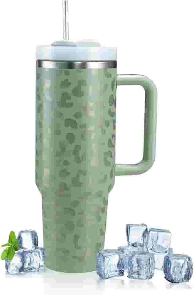 Copo Térmico Grande 1200L de Aço Inoxidável com Alça, Parede Dupla, Tampa com Canudo, Isolamento quente e Frio, (Com Espaço para gravar nome na parte de traz) (Verde)