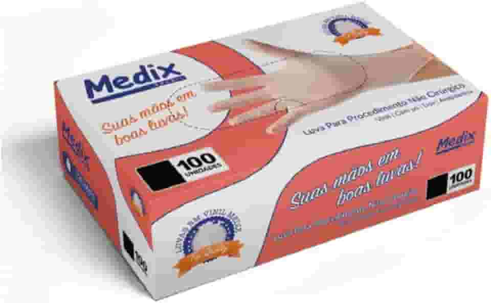 Luva Vinil Saúde Com Pó Medix Brasil Tamanho M - Caixa Com 100 Unidades