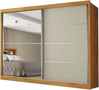 Guarda Roupas Casal 2 Portas de Correr com Espelho 4 Gavetas Flex 100% MDF Madeirado/Off Whit Austria