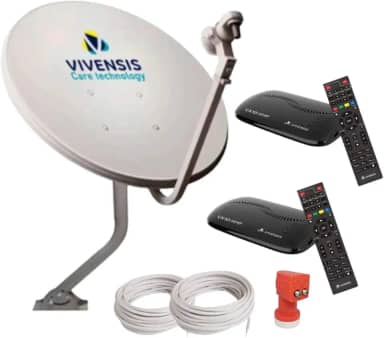 Kit Duplo Vivensis C/ 2 Receptores Vx10, Antena 60cm, LNBF e Cabos