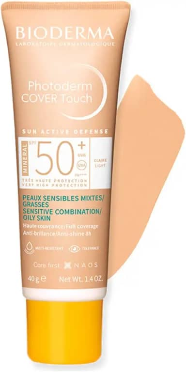 BIODERMA Photoderm Cover Touch FPS 50+ Cor Clara - Protetor Solar Mineral para Pele Oleosa com Cobertura Total 40ml