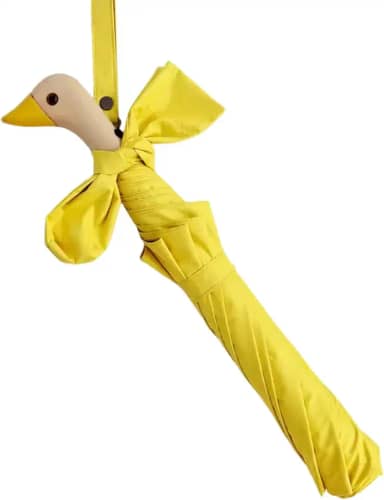 Guarda-Chuva Pato Dobrável Antivento – Cabo de Madeira, Retrátil, Fofo e Criativo, Estrutura Reforçada, Portátil para Bolsa e Mochila, Presente Divertido