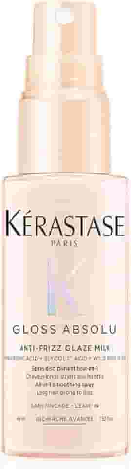 Kérastase, Spray, Gloss Absolu, Glaze Milk Anti-Frizz, para todos os tipos de cabelos, com ácido hialurônico, glicólico e óleo de rosa silvestre, proporciona brilho, protetor térmico, 45ml