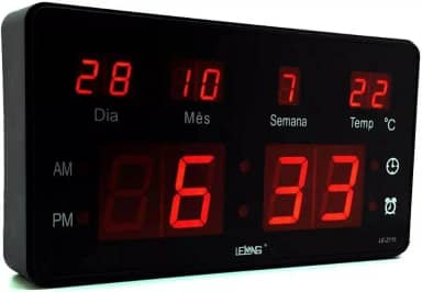 Relógio de Parede Led Digital LE-2115 Lelong Temperatura Calendário Alarme