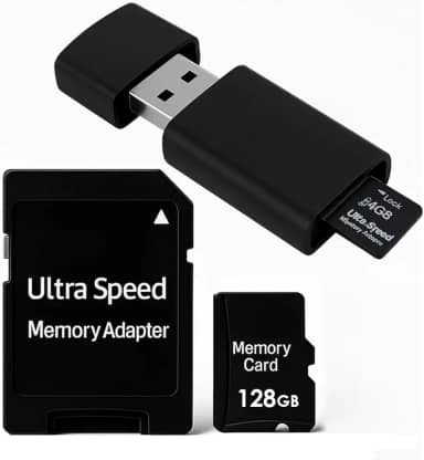 Cartão de Memória SD, 4GB a 128GB, Classe 10, Alta Velocidade, com Adaptador USB e SD, compatível Android e câmera (128GB)