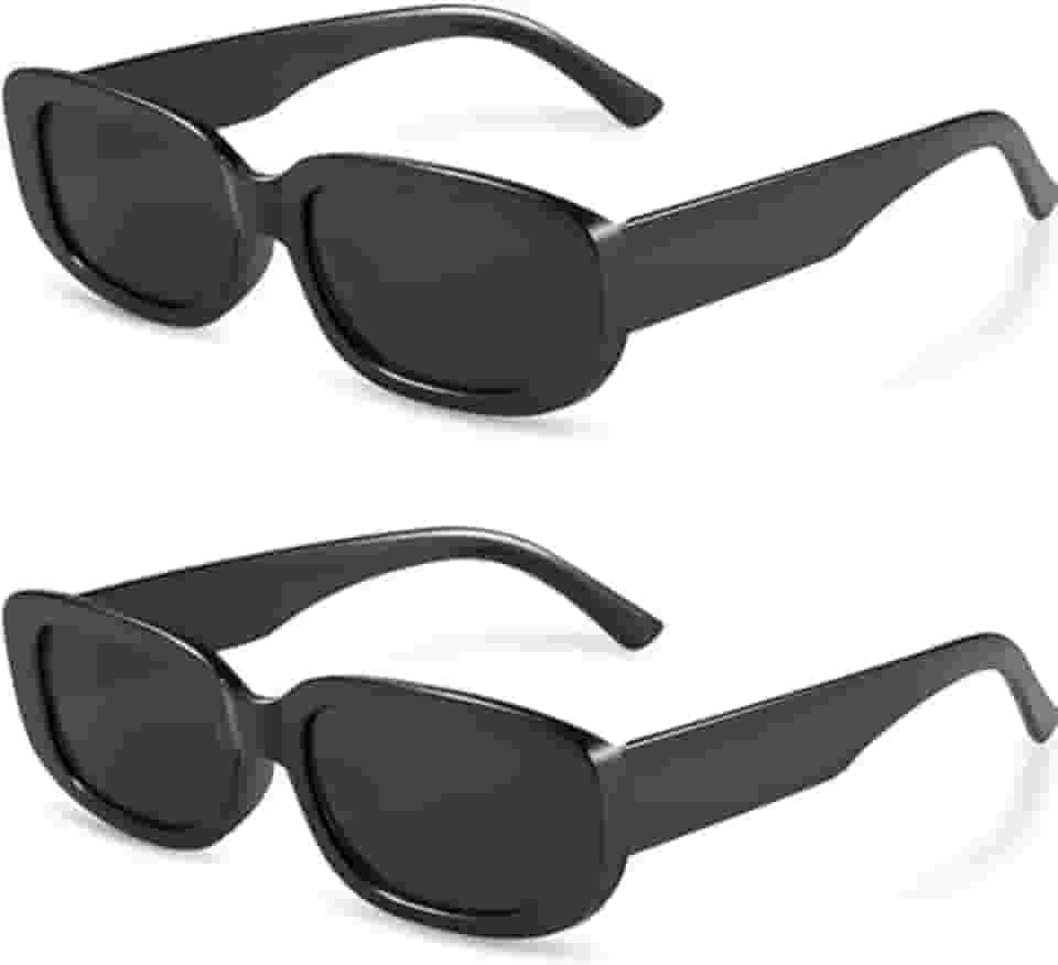 KIT 2 Óculos de Sol Retangular Retrô Preto Unissex com Proteção UV400 Blogueira, Moda Vintage Hype, Acessório Fashion Unissex com Conforto PREMIUM