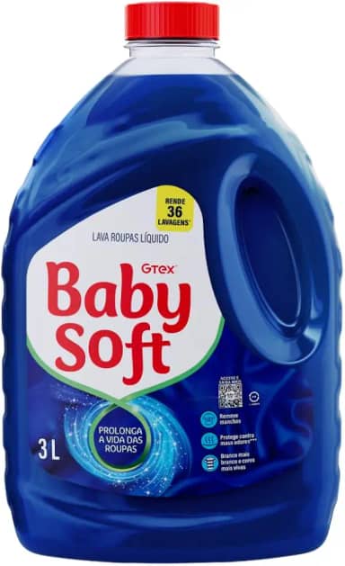 Baby Soft Sabão Líquido para Roupas Maxx Performance Azul, 3L, Rende 36 Lavagens, Remove Manchas