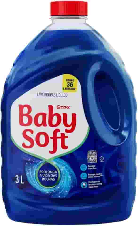 Baby Soft Sabão Líquido para Roupas Maxx Performance Azul, 3L, Rende 36 Lavagens, Remove Manchas