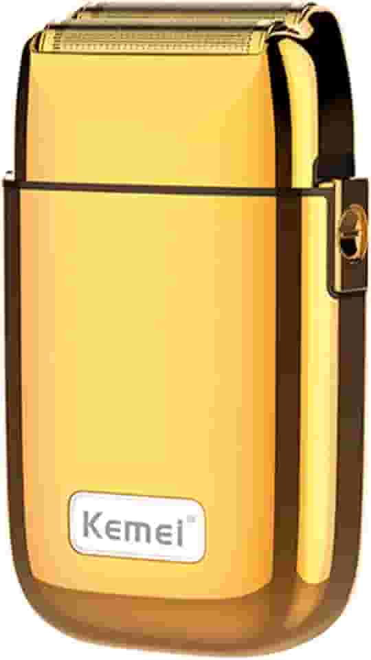 KEMEI Navalhas elétricas para homens, barbeador elétrico profissional sem fio todo de metal, lâminas de titânio de lítio, aparador de barba facial recarregável por USB, dourado (TX1 ouro)