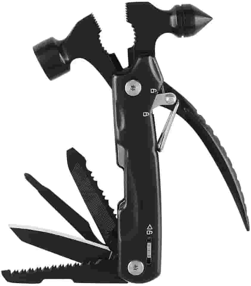 Hammer Multitool Presentes de aniversário 10 em 1 para homens, pai, marido, acessórios de acampamento, multiferramentas, acessórios essenciais de acampamento para homens, preto