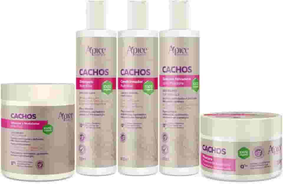 Apse Kit Completo 5 Itens Tratamento Cachos - Shampoo, Condicionador, Máscara, Ativador e Gelatina - Enrichecido com D Pantenol, Karité, Óleo de Coco e Aloe Vera - Para Cabelos Ondulados e Cacheados